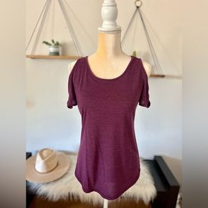 Burgundy tee with peep hole shoulders